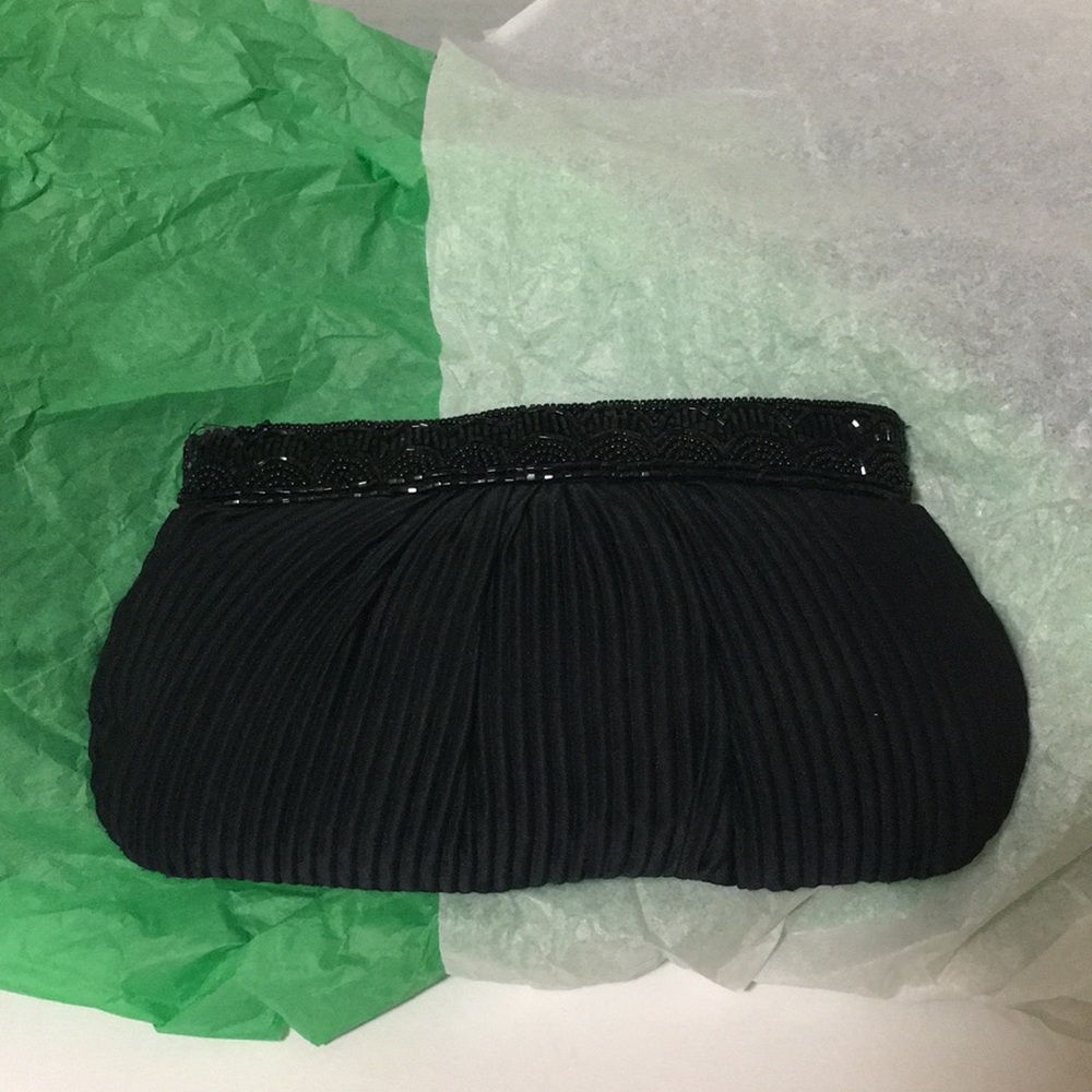 Accordion Satin Formal Clutch with Shiny Beads EUC
